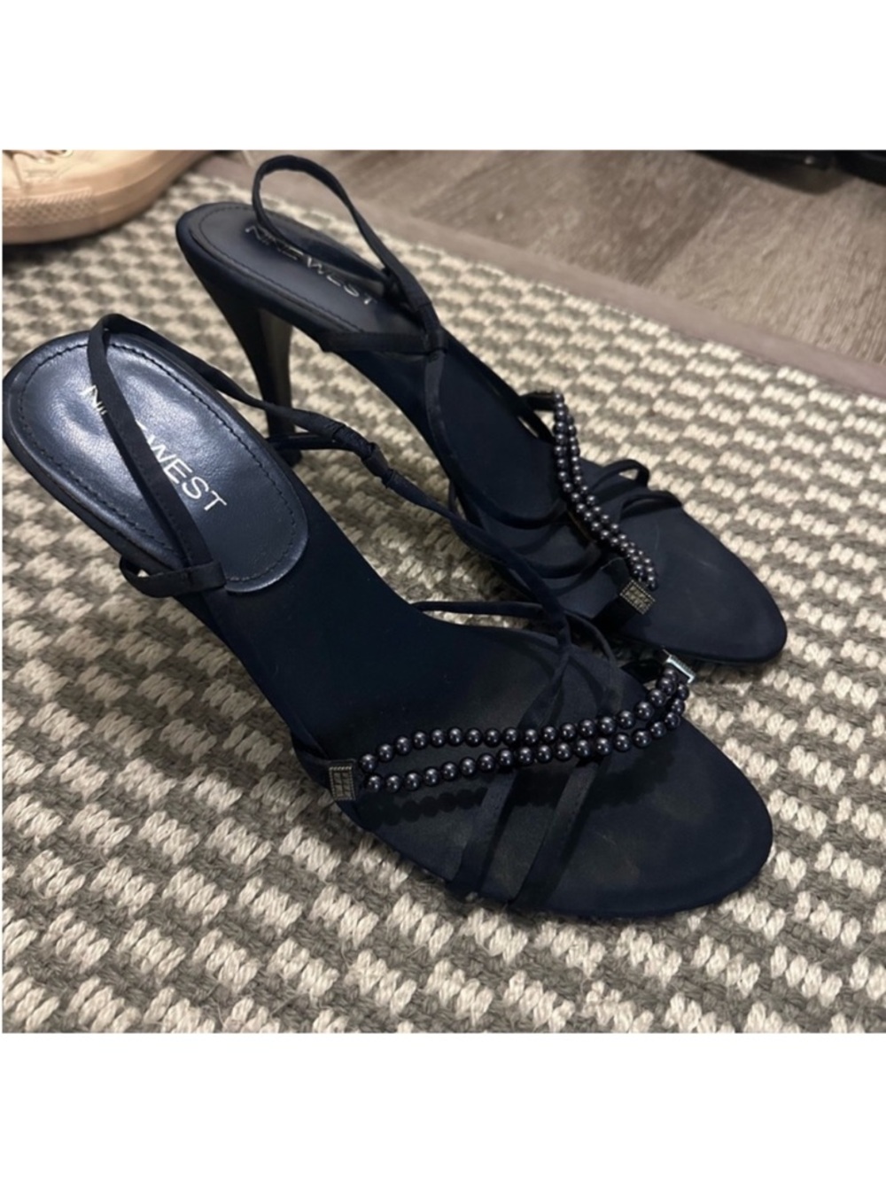 Nine West Black Beaded Strappy Slingback Heels